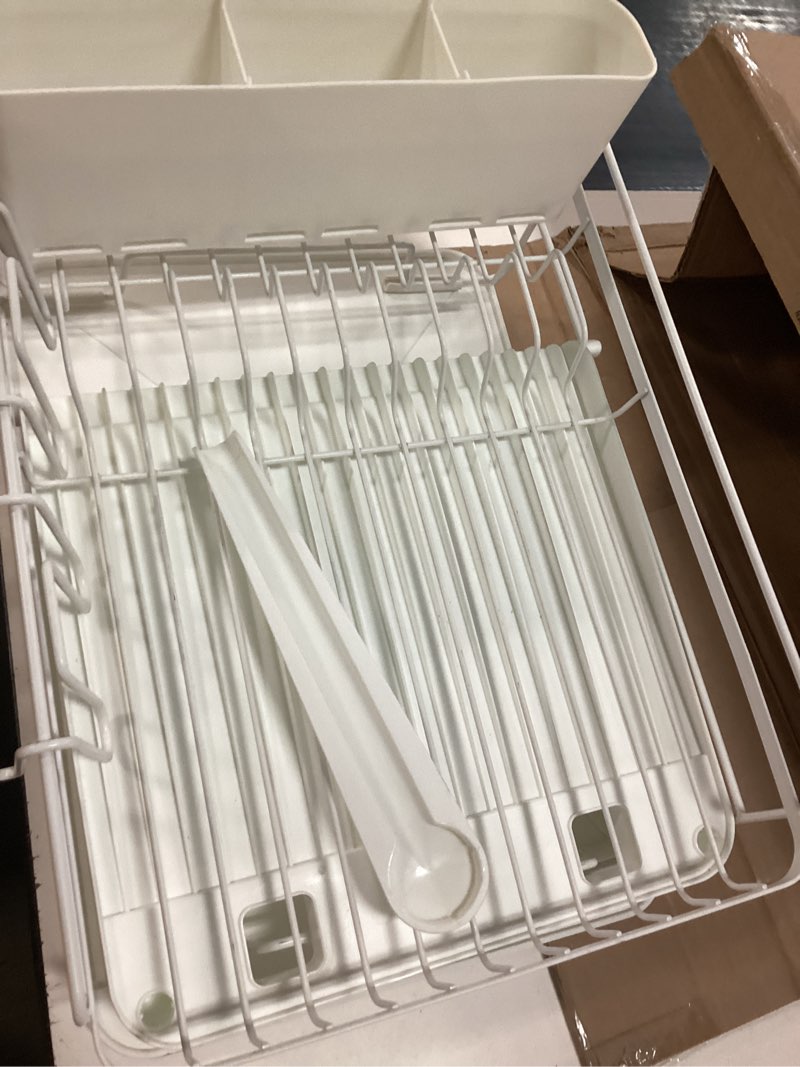 Condition photo showing As Is for dish drying rack 3 piece dish drainer with drainboard set for kitchen counter – dish rack with removable utensil holder & swivel spout for countertop – dishrack for plates, cups & more, white 15.5" x 12" x 5" white