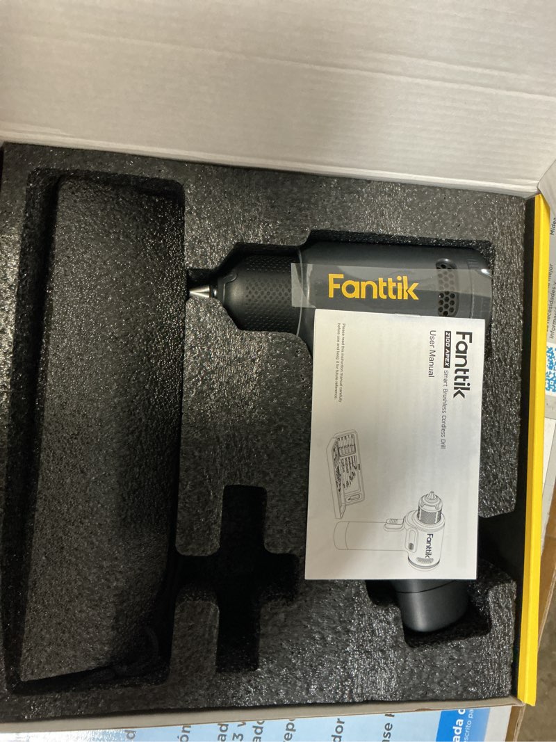 Condition photo showing As Is for fanttik cordless electric drill with brushless motor & dual screen