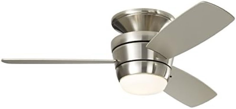 harbor breeze mazon 44-in brushed nickel flush mount indoor ceiling fan with light kit and remote (3-blade)