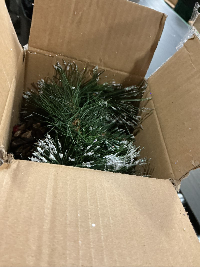 Condition photo showing New/Like New for 24" Mini Christmas Trees with Flocked Pine Needles, Pine Cones, Berries Decoration, 2 Ft Decorated Burlap Trees with 25 Led Lights, Kitchen Tabletop Artificial Pre Lit Christmas Tree