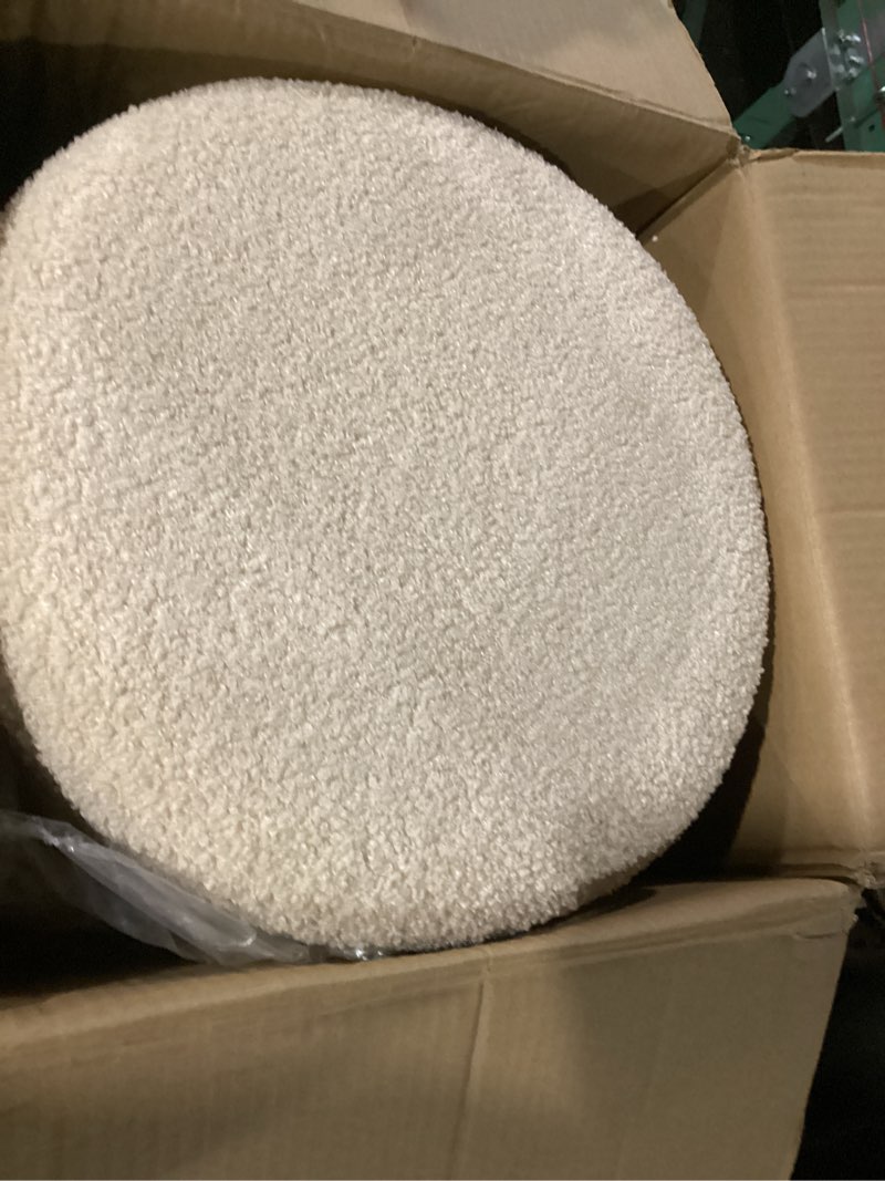 Condition photo showing New/Like New for B FSOBEIIALEO Storage Ottoman Round Boucle Ottomans with Tray, Set of 2 Teddy Foot Rest Ottoman Cube with Storage for Living Room , Apricot 15"x15"x16.9"