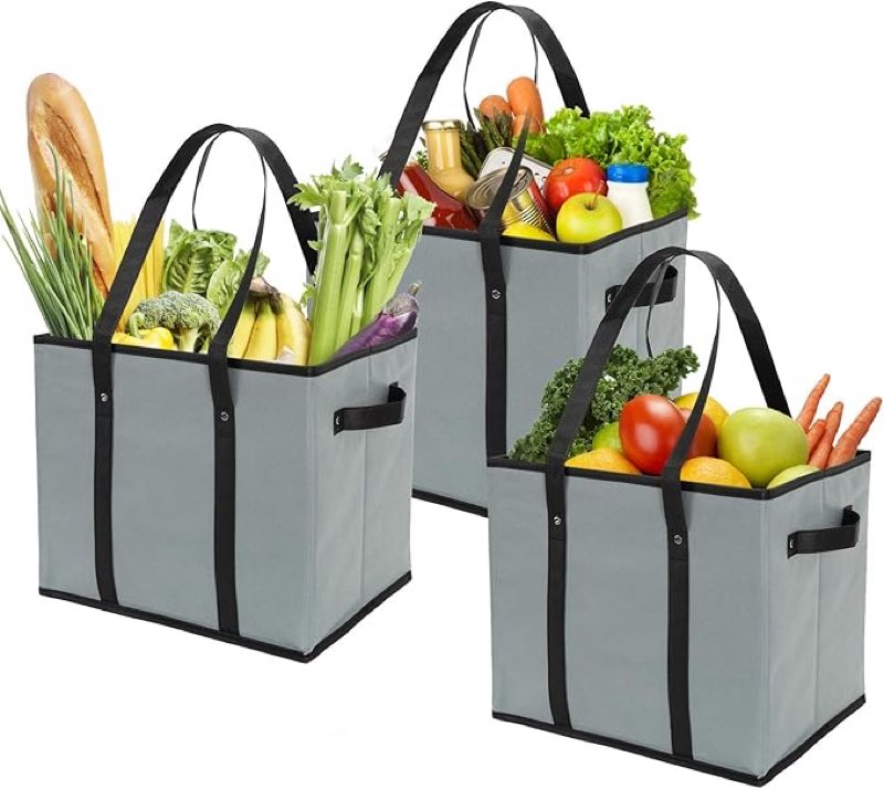 Foraineam Reusable Grocery Bags Set Durable Heavy Duty Tote Bag Collapsible Grocery Shopping Box Bag with Reinforced Bottom