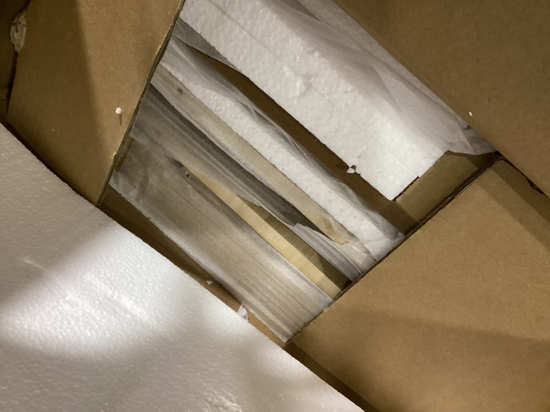 Condition photo showing Good Condition for LYNCOHOME Fluted Nightstand with Charging Station, 19.7 inch Wide End Table with 2 Drawers, Modern Wood Bedside Table for Bedroom,Natural,1 Pcs 15"D x 19.7"W x 25.5"H?2 Drawers? Natural 1