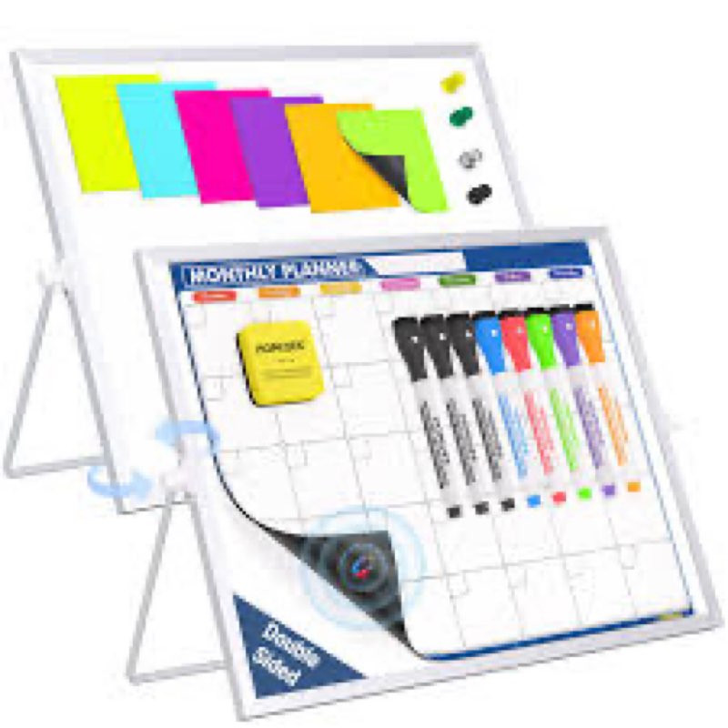 HOMiDEK 2 in 1 Magnetic Dry Erase Calendar & Double Sided Magnetic White Board with Stand - 16"x12" 