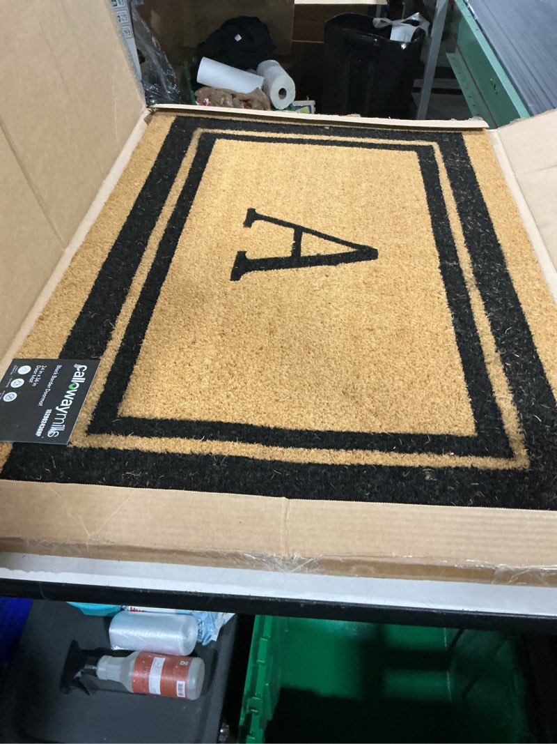 Condition photo showing Good Condition for calloway mills 152962436a black border 24" x 36" monogram doormat, (letter a) letter a 2' x 3' (rectangular)