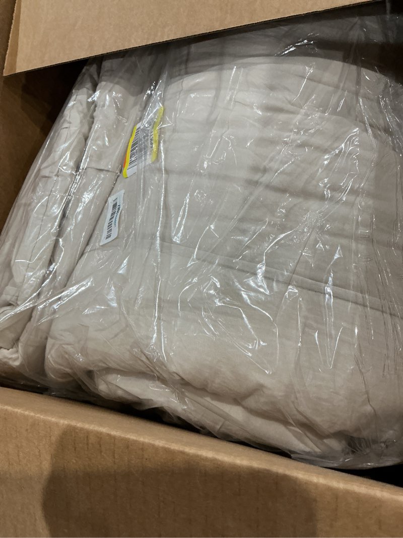 Condition photo showing As Is for laurel & mayfair riley pleated 3-piece comforter set - all seasons bedding set, linen beige, king