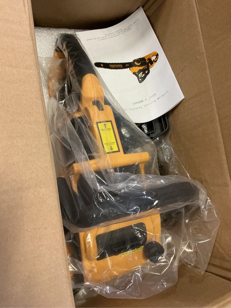 Condition photo showing Good Condition for 40v(20v*2) 16"+18" 2-in-1 brushless chainsaw cordless, electric powered chainsaw compatible with dewalt battery with auto oiler & safety lock brake, for tree trimming branch wood cutting(only tool) 16" & 18" compatible with dewalt 20v yellow