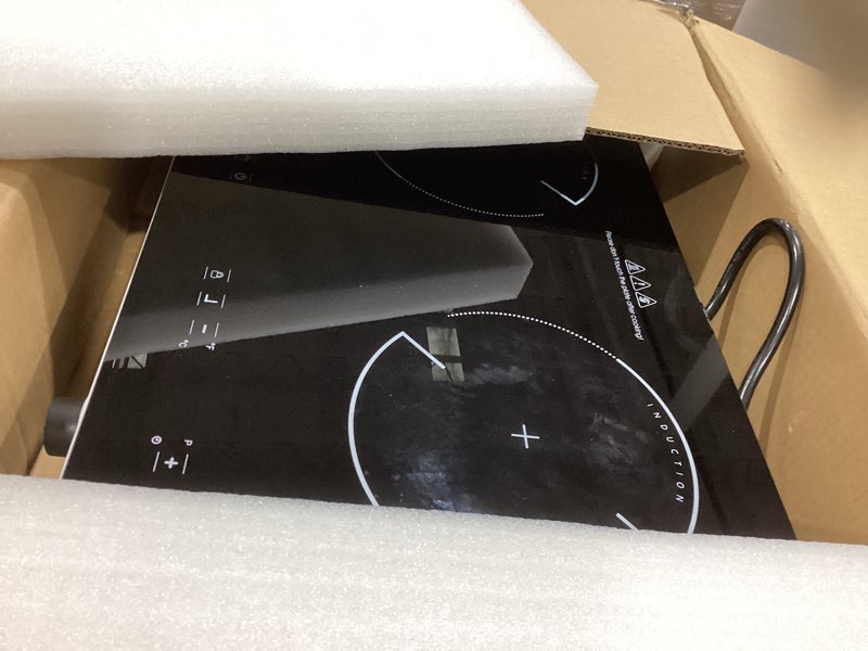 Condition photo showing Good Condition for double induction cooktop, 2 burner induction burner 20 temperature & power levels portable electric stove countertop burners, knob control, child safety lock & 4h timer, auto shut-off double induction cooktop-black&white