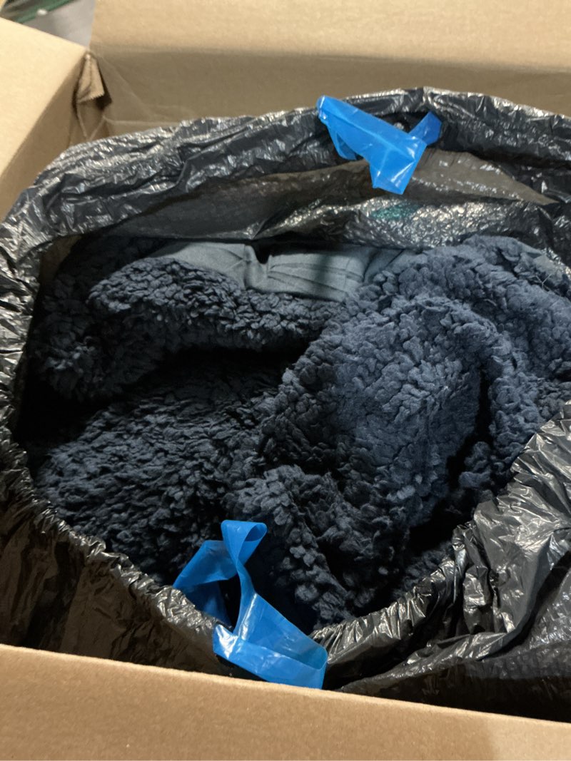 Condition photo showing As Is for cottebed warm comforter queen size sherpa comforter set fuzzy bedding comforters washable cotton fleece down alternative lightweight comforter and pillow shams(dark navy blue,full/queen) dark navy blue full/queen(sherpa)