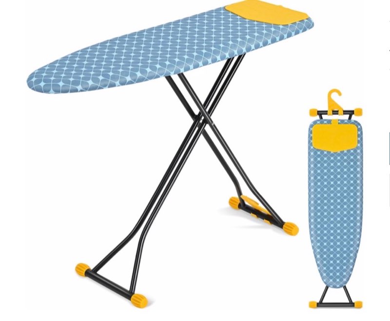 APEXCHASER Ironing Board with Iron Rest, Compact and Space Saver Iron Board, Extra Thick Cover, Height Adjustable, Wall Mount & Closet Hanger 13x43 Yellow