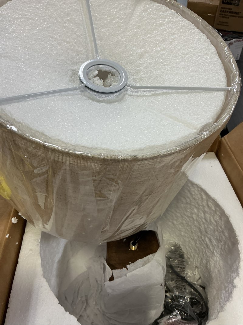 Condition photo showing Good Condition for natural wood table lamp w22 inch 1-light bedside desk lamp with beige fabric drum shade small nightstand lamp for bedroom living room dining room h22"