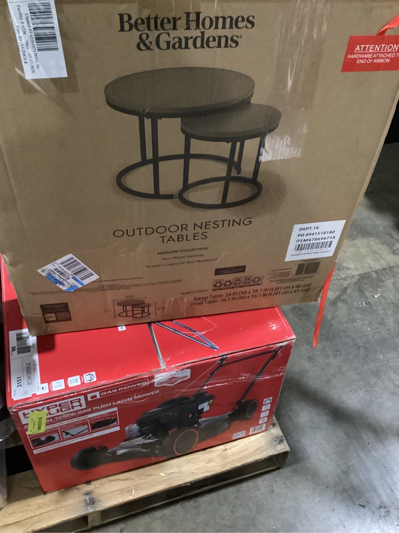 Condition photo showing Good Condition for better homes & gardens marlow outdoor 2pk patio nesting tables  black