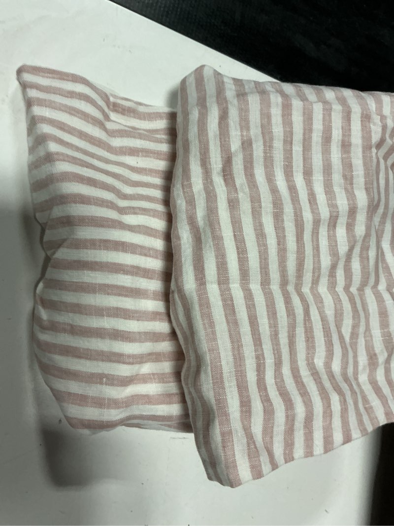 Condition photo showing Good Condition for european linen sham set, standard, dusty mauve/white stripe