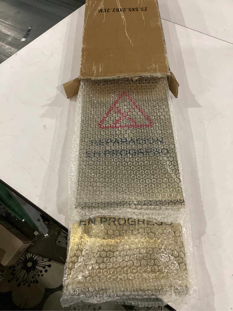 Condition photo showing Good Condition for 2 pcs maintenance work in progress floor sign , 24 inch stainless steel repair in progress sign double sided foldable bilingual commercial safety warning for hotel market restroom restaurant office (gold)