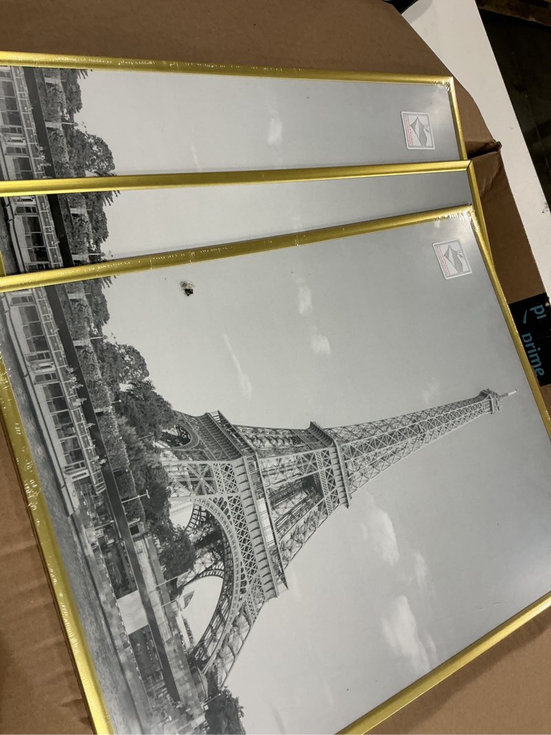 Condition photo showing New/Like New for upsimples 16x20 picture frame gold 3 pack, scratch-proof poster frames 16 x 20 for photo gallery - slide-in strips, horizontal or vertical wall mounting gold 16x20