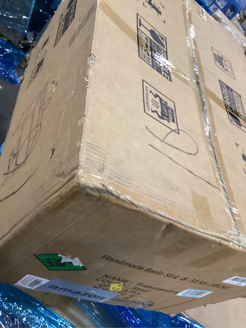 Condition photo showing As Is for Stainless Steel Commercial Restaurant Sink, Freestanding Large Commercial Sink with Pull-out Faucet for Kitchen Dishwashing, Thawing, Pet Cleaning, Laundry Room, 35 Gallon, 23.6"D x 33.5"W x 36.8"H Large Bowl 33.5in