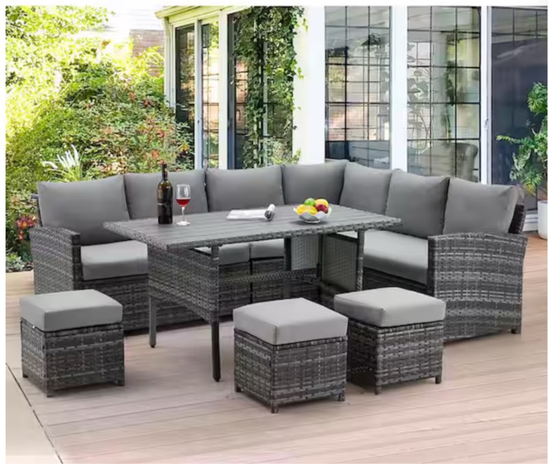 7-Piece Wicker Patio Conversation Set with Gray Cushions (Incomplete, Box 3/3 )