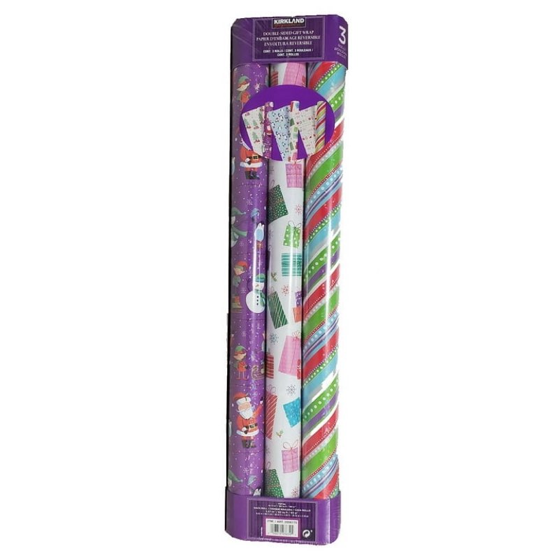 Double-Sided Holiday Gift Wrap Paper 180 SQ FT 3-Pack Fun Purple/White/Stripes