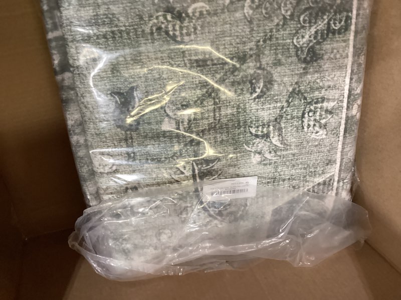 Condition photo showing Good Condition for releany area rugs 6'x8' washable non-slip, floral vintage distress print pattern medallion carpet for living room bedroom dining room, dark green gray green/dark green/gray 6' x 8' (rectangular)