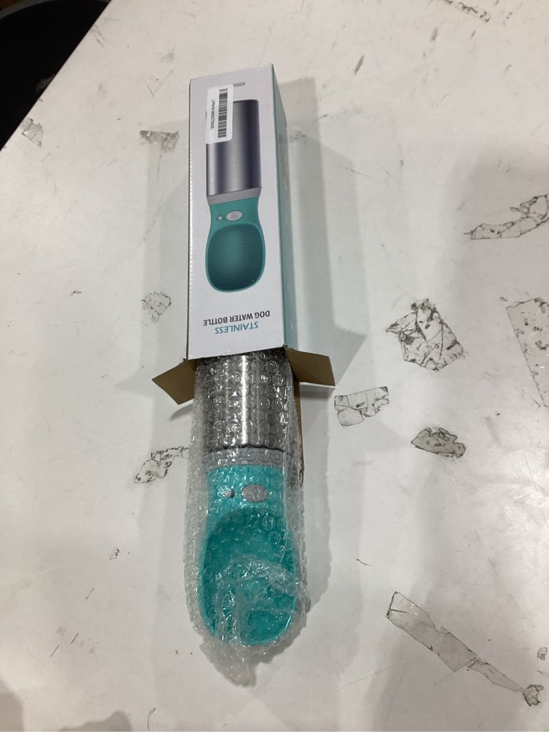 Condition photo showing New/Like New for Portable Dog Water Bottle, 14 OZ, Stainless Steel Leak Proof Puppy Water Dispenser with Drinking Feeder for Pets Travel, Walking, Hiking and Outdoor Activities Button switch 14 OZ - Blue