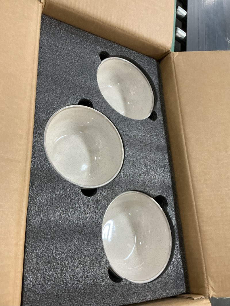 Condition photo showing New/Like New for le tauci dinnerware sets for 6, 18 piece plates and bowls sets, ceramic kitchen dish set, chip resistant, microwave & dishwasher safe, reactive glaze beige (8"&10" plate, 27oz bowl) 6 set(18pcs)