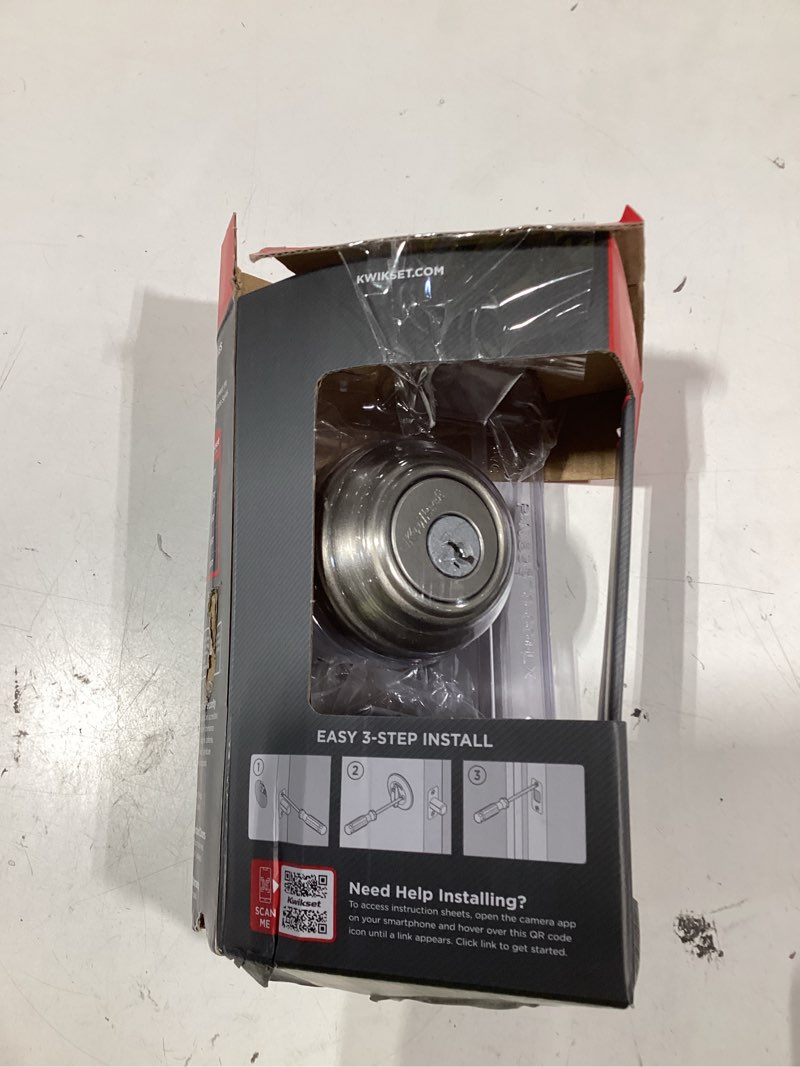 Condition photo showing As Is for kwikset smartkey satin nickel metal deadbolt