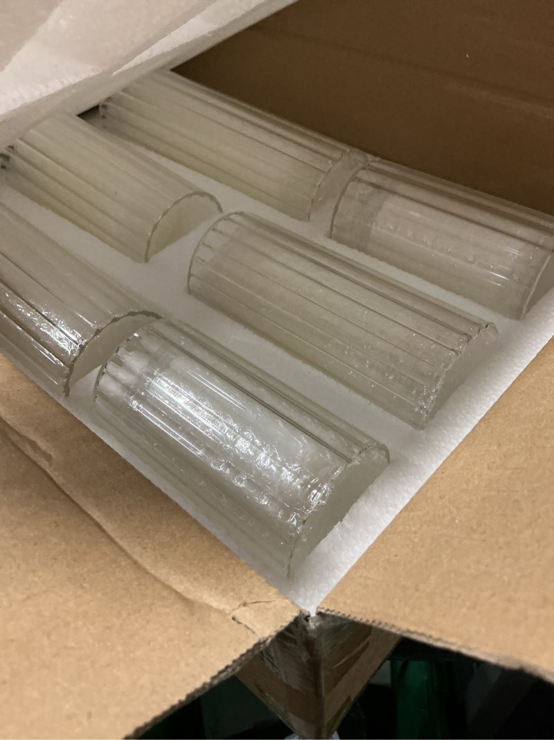 Condition photo showing New/Like New for set of 6 white pillar candles with clear glass hurricane holders- elegant cylinder candle vases for weddings, parties, centerpieces, home & office decor (white, 6 set-vase) white 6 set-vase