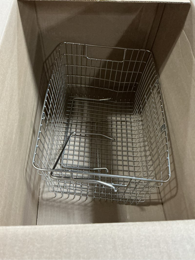 Condition photo showing As Is for wire harvest basket, kitchen organizers and storage with foldable handle - 15.0"x9.8"x6.9" portable stainless steel picnic baskets for gathering vegetables,fruits,kitchen,garden,picnic&shopping (1, l) large