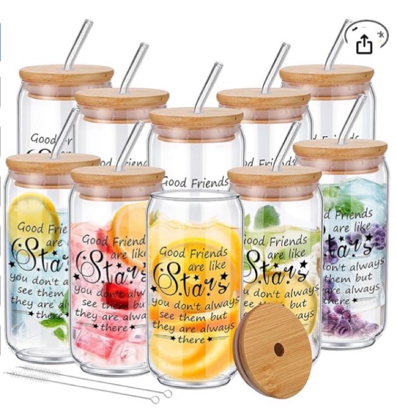 Reallnaive 10 Set Friendsgiving Glass Cups, 16 oz Female Friendship Cup Gifts with Lids and Straw Gl