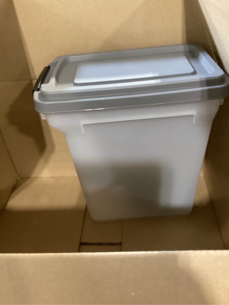 Condition photo showing Good Condition for iris usa dog food storage container, airtight lid, 2-cup scoop, up to 13 pounds pet food storage, versatile pet food bin, treats, bpa free, dark gray 13 lbs dark gray/clear