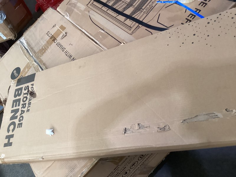 Condition photo showing As Is for Storage Ottoman Bench, 43-In Storage Bench for Bedroom End of Bed, Large Ottoman Foot Rest with Storage Bins, Gray Ottoman with Storage for Living Room, Bench with Storage Max 660lbs, Fabric Ottoman