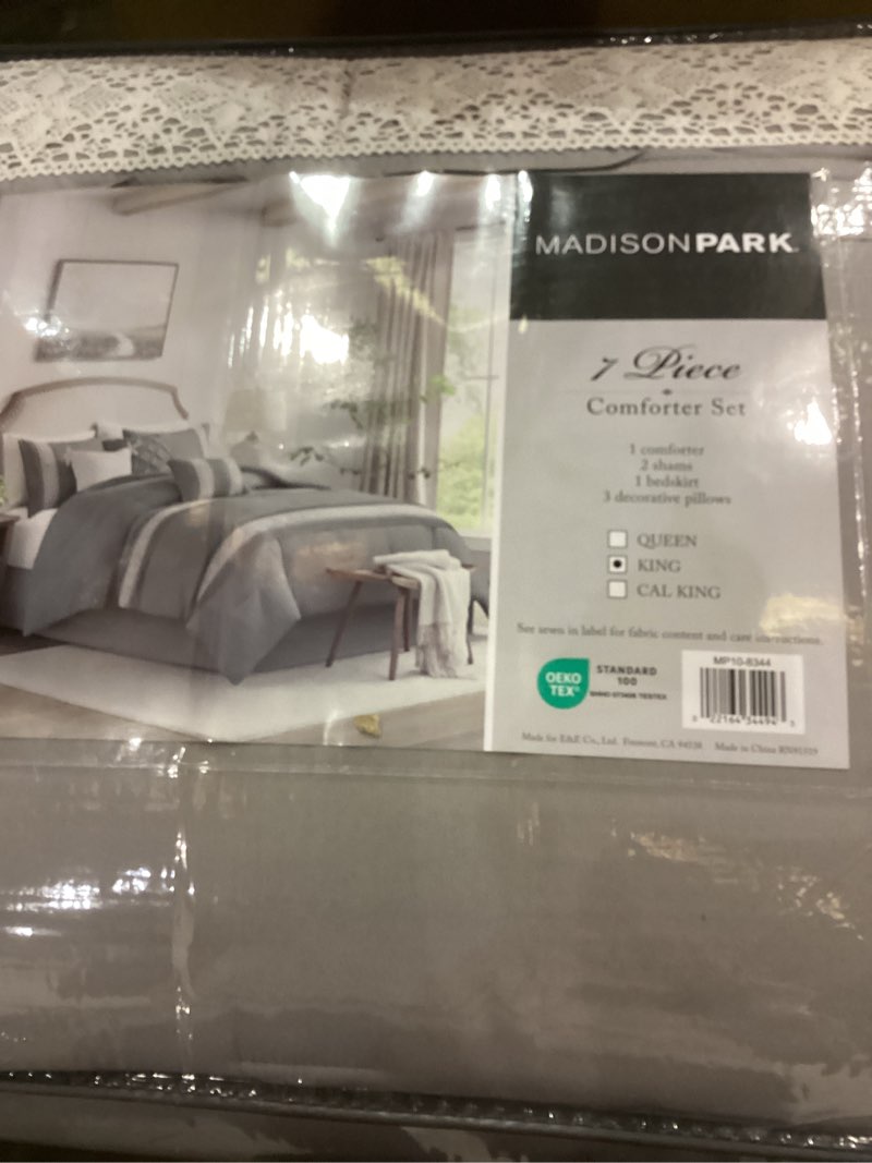 Condition photo showing Good Condition for Madison Park Queen Satin Comforter Set Luxuriously Smooth on Hair & Skin, Lustrous, Silky Comforters Queen Size All Season Satin Luxury Bedding Set Queen, Shams, Full/Queen, Grey 4 Piece Full/Queen Grey