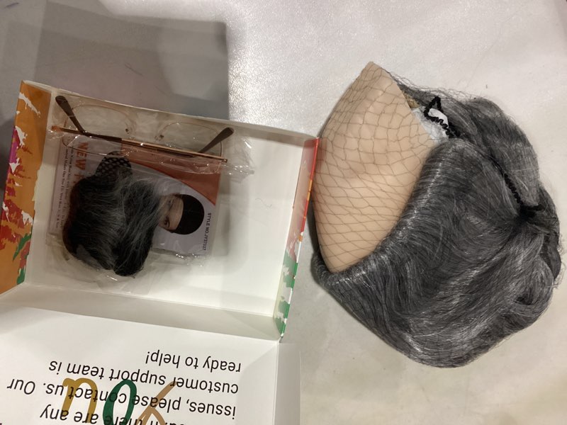 Condition photo showing Good Condition for old man bald cap grey wig grandpa wig with glasses mustache & eyebrows for mens halloween cosplay costume funny old person gray hair wigs