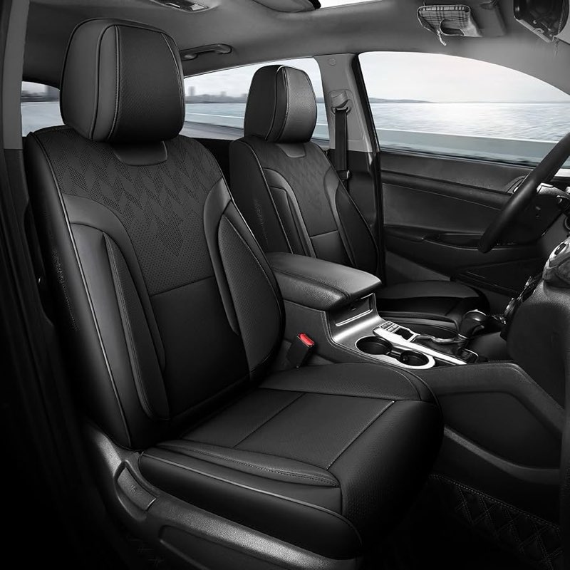 Black Car Seat Covers Full Set - Breathable Faux Leather Universal 5 Seat Covers for Cars, Automotive Protector Fit for Most Sedan SUV Pick-up Truck