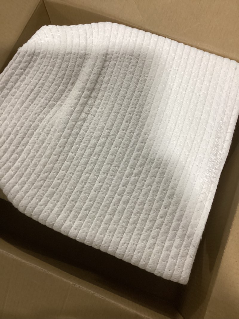 Condition photo showing New/Like New for 5 Pack White Woven Storage Baskets for Shelves, Decorative Basket Organizer Storage Bins for Toys, Books, Clothes, Closet, Nursery, Bathroom – Cotton Rope Shelf Baskets for Organizing and Decor