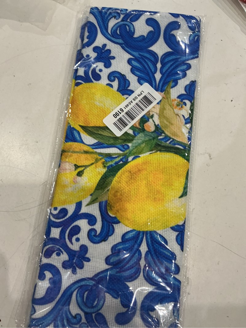 Condition photo showing Good Condition for blue tiles lemon table runner for home party decorations seasonal summer washable kitchen dining table decor for birthday party coffee table family dinners holiday wedding 13x72 inch blue lemon