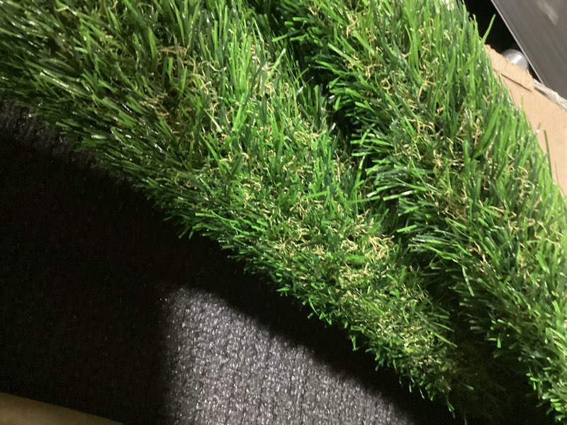 Condition photo showing As Is for artificial grass turf 3 feet x 5 feet, 1.38" height perfect fake grass rug with drainage holes, indoor/outdoor artificial turf mat for garden lawn balcony pet landscape decoration