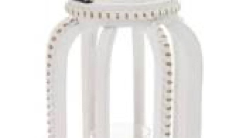 Boston International Lantern/Candle Holder Decorative Wooden Lanterns for Home, Tabletops, Mantels, Patios, 16.5-Inches, Slim Beaded White 16.5-Inches Slim Beaded White