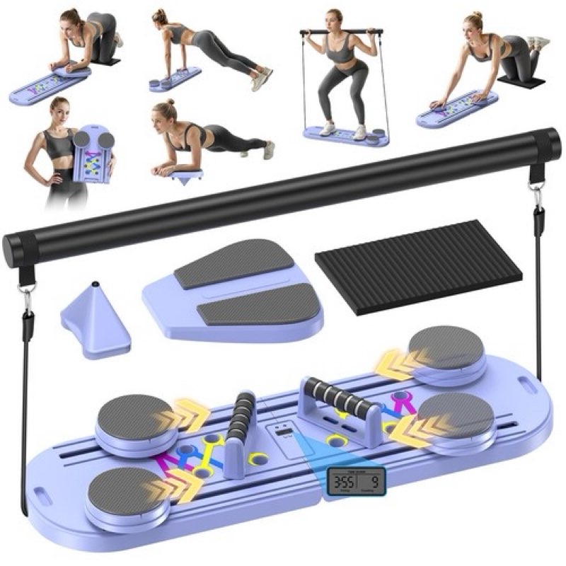 ( black color ) MOVOCA Pilates Board, Foldable Pilates Reformer Equipment with Timer, 7-in-1 Multi-Purpose Portable 