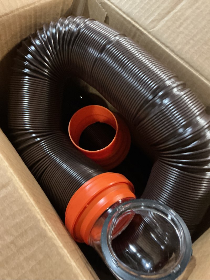 Condition photo showing Good Condition for camco rhinoflex 15-ft rv sewer hose kit - features clear elbow fitting w/removable 4-in-1 adapter - connects to 3” slip or 3”/3.5”/4” npt threaded sewer connection (39770) 15' rhino sewer hose