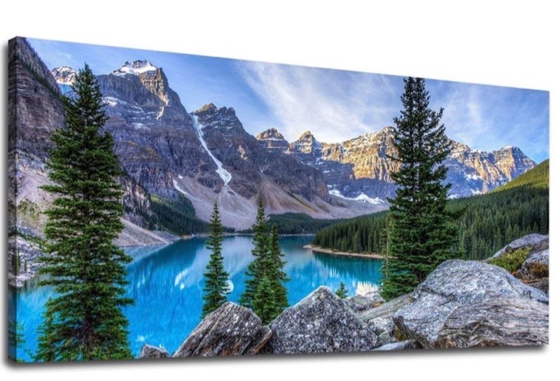 24”x48” canvas wall art mountain lake canvas pictures large nature artwork moraine lake glacially fed lake national park contemporary wall art for bedroom living room home office kitchen wall decor 