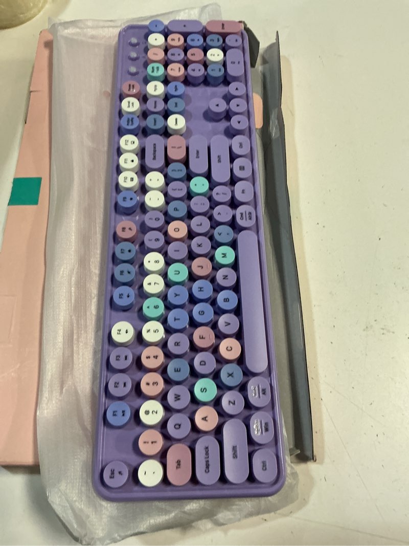 Condition photo showing Good Condition for links9+ wireless keyboard and mouse, full-size retro typewriter keyboard with round keycaps, 2.4ghz for windows, mac, laptop, pc, desktop (purple colorful)