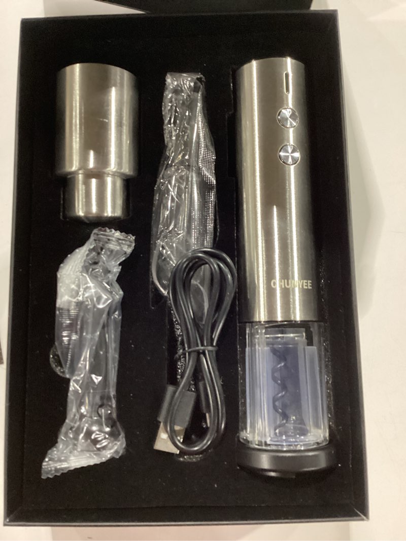 Condition photo showing New/Like New for Electric Wine Opener Set - Premium Wine Gifts with Wine Opener, Foil Cutter, Wine Aerator, Vacuum Stopper, and Elegant Gift Box - Ideal Christmas Gift for Unforgettable Moments Stainless Steel