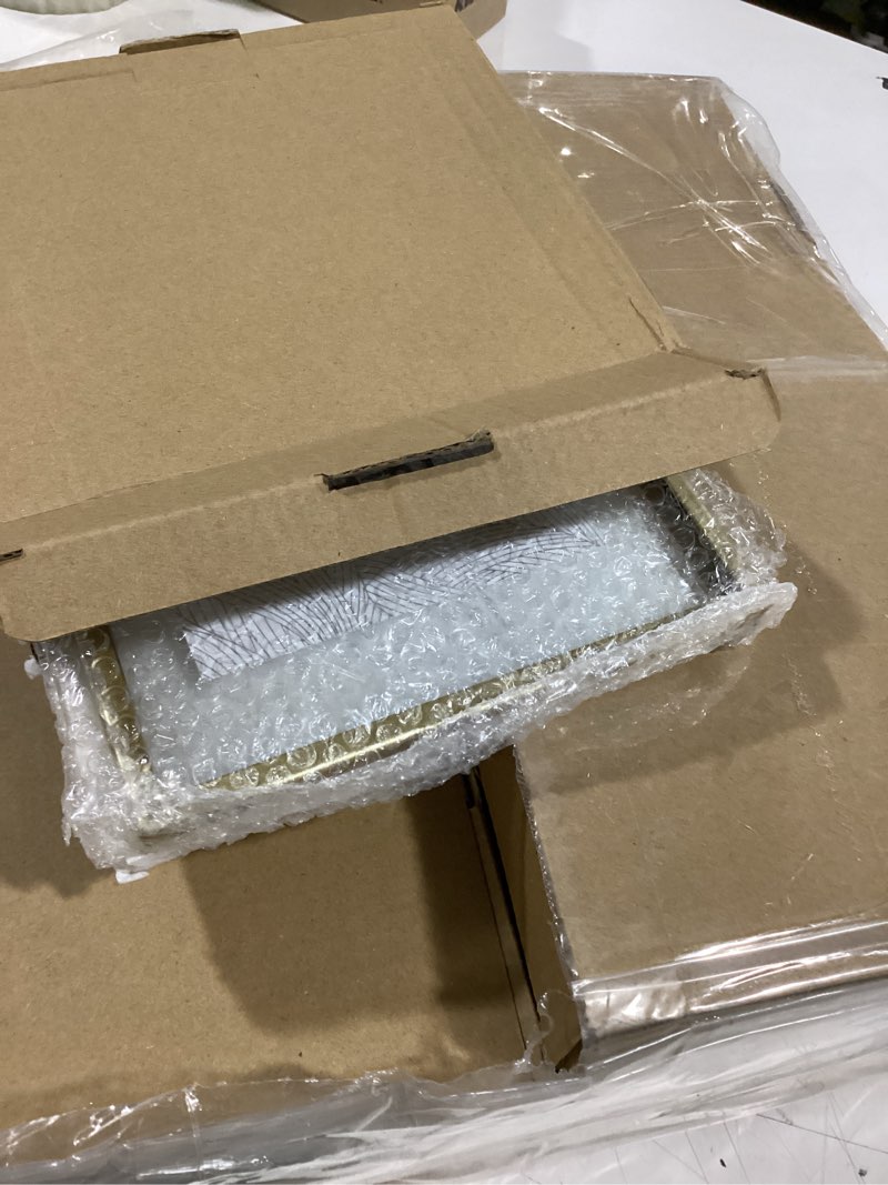 Condition photo showing As Is for hoteam 12 pack 6 x 6 inch gold floating frame for photo 4 x 4 inch, glass floating picture frame collection vintage metal minimal ornate easel for wedding gift pictures photos desk tabletop display gold 4 x 4 inches