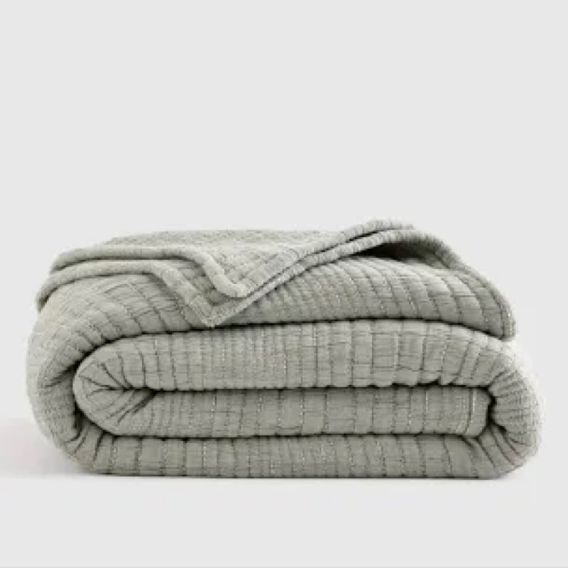 Organic Cotton Channel Stitch Coverlet Set, Green, Full/Queen