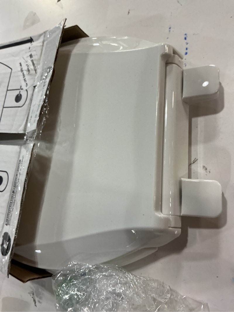 Condition photo showing As Is for KOHLER 4636-RL-0 Cachet ReadyLatch Elongated Toilet Seat Slow Close, Soft Close Toilet Seat Quiet Lid, Contoured Grip-Tight Bumpers Installation Hardware, Apartment Essentials, White White Elongated Ready Latch