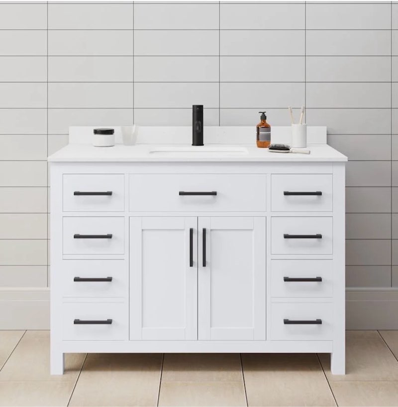 Beckett 48" Free Standing Single Basin Vanity Set with Cabinet and Cultured Marble Vanity Top