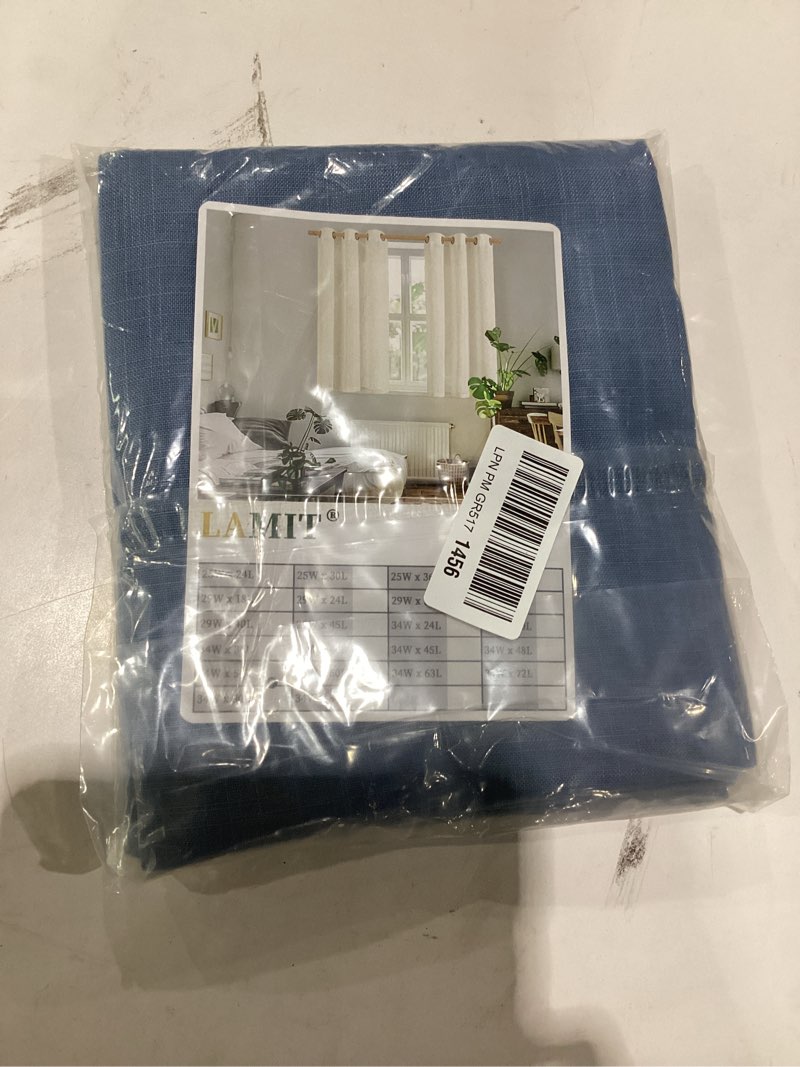 Condition photo showing Good Condition for lamit 54 inch short semi sheer linen curtains for bedroom, blue light filtering panels back tab and rod pocket linen textured privacy neutral drapes for kitchen/window, 2 panels, 34 x 54 inch 34"w x 54"l (pack of 2) blue