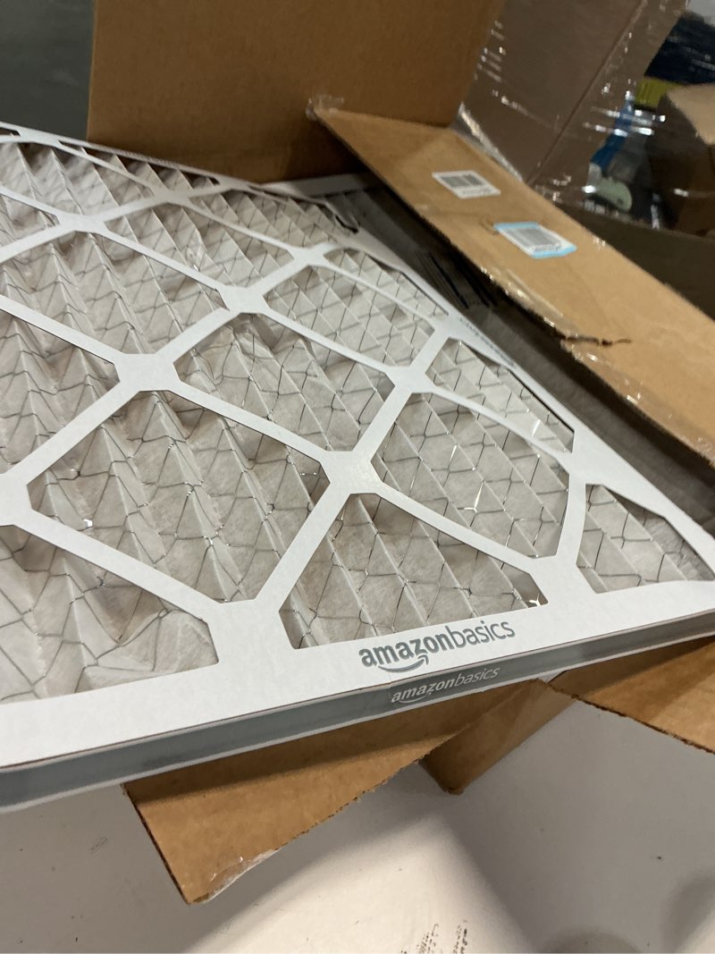 Condition photo showing As Is for amazon basics 16x20x1 air filter 6-pack, merv 8 ac furnace filters, allergy control, removes dust, lint and pollen, electrostatic (actual size: 15.75" x 19.75" x 0.75")