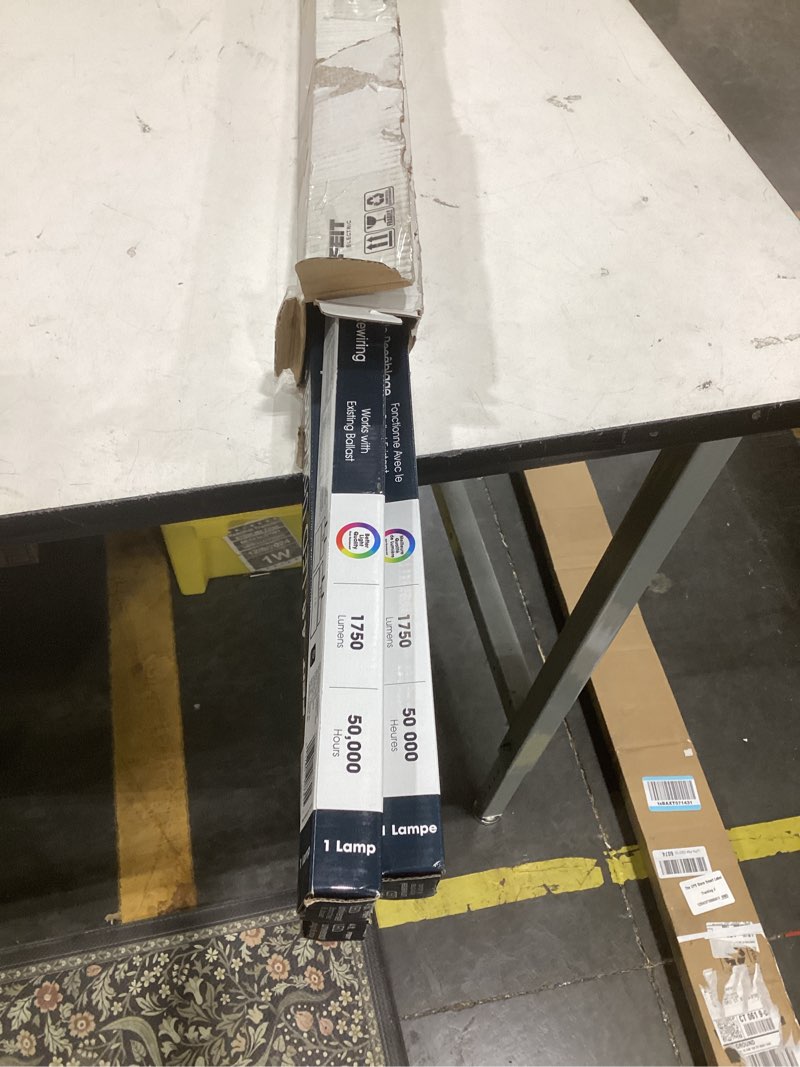 Condition photo showing As Is for feit electric t8 led bulbs 4 foot, 40 watt equivalent, type a tube light, plug & play, t8 or t12 led tube light, led fluorescent replacement, frosted, t48/840/ledg2/4, 4100k cool white, 4 pack 4100k (cool white) g13 base